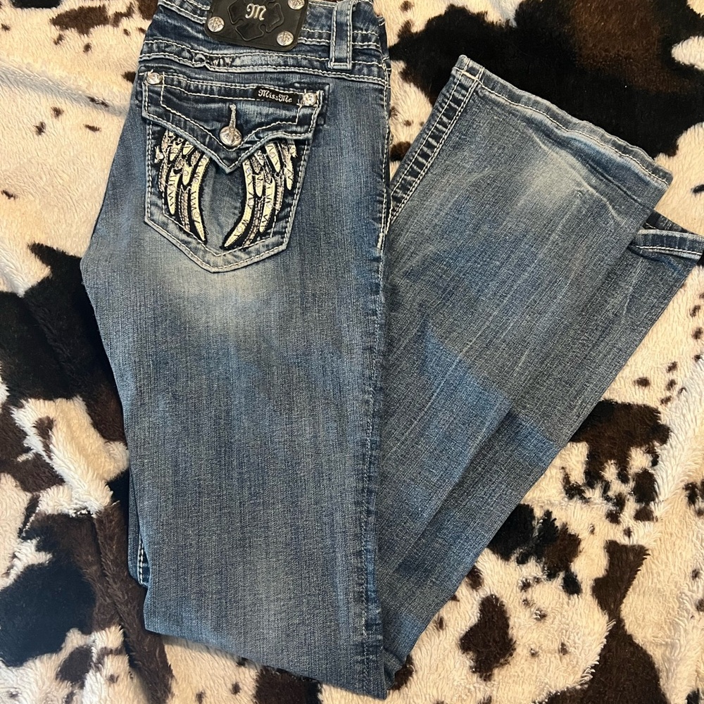 Miss Me Blue Boot Cut Jeans with Embellished Pockets